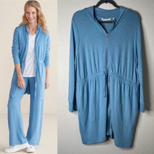 Soft Surroundings Eleve Zip Up Cardigan Jacket Hachi Sweater Knit Light Blue L